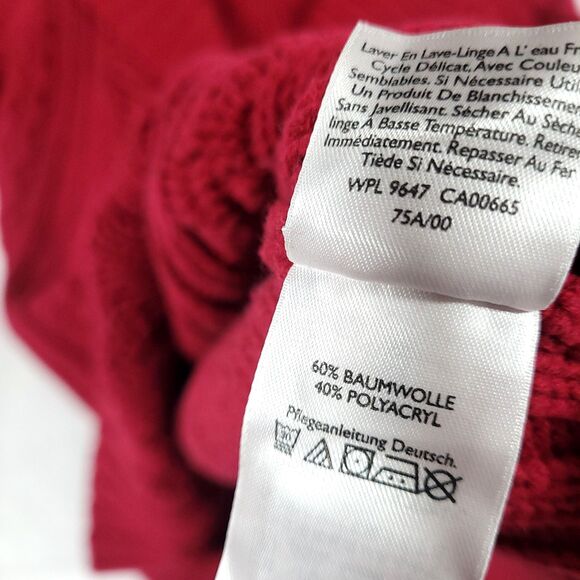 Y2K Cable knit Cowl Neck Button Sweater Eddie Bauer M Tall Red Chunky Preppy - Picture 10 of 14